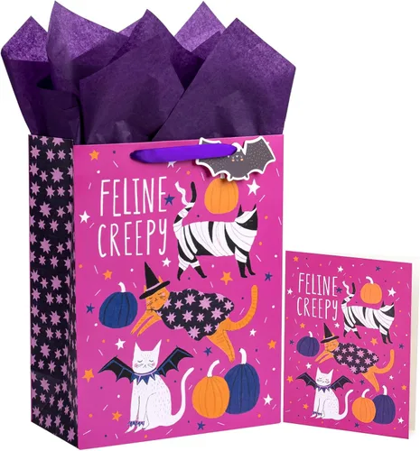 Miniatura 10 de WRAPAHOLIC Bolsa de regalo grande de esqueleto de Halloween con papel de seda y tarjeta, 10 x 5 x 13 pulgadas, bolsa de papel de esqueleto