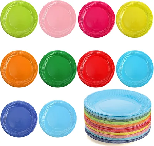 Nicunom 200 platos de papel para fiestas, platos de postre desechables de 7 pulgadas, platos redondos de colores surtidos, a granel para fiestas,