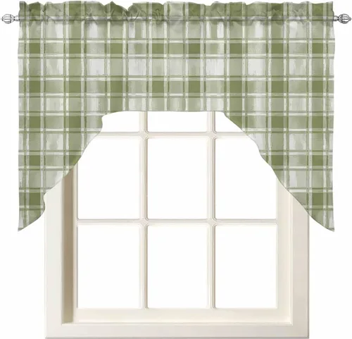 Miniatura 8 de Cortinas de cocina con cenefa roja a cuadros de acuarela, cenefa con bolsillo para barra, paneles de cortina para dormitorio, sala de estar, baño