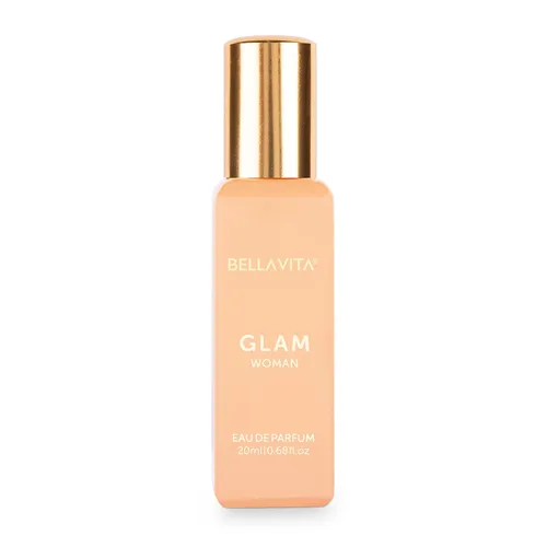 Bellavita Luxury GLAM Eau de Parfum | 0.7 onzas líquidas | Perfume de tamaño de viaje para mujer | Notas florales blancas, naranja africana, jazmín