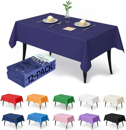 Miniatura 9 de Paquete de 12 manteles de plástico negro – Cubiertas de mesa desechables de 54 x 108 pulgadas para mesas rectangulares, resistentes y resistentes al