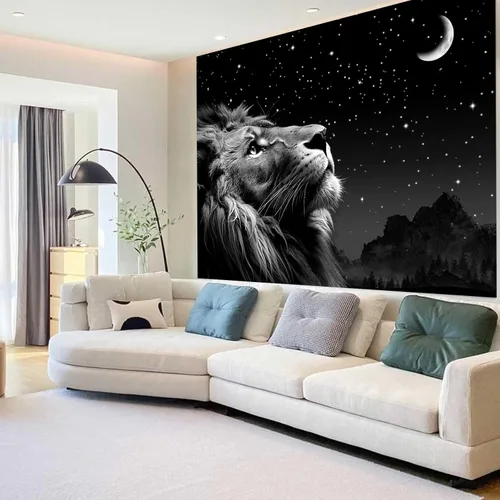 Miniatura 3 de Boziqr Cool Lion - Arte de pared para colgar en la pared, estrellas espaciales y luna, arte de pared para hombres, estético negro para colgar