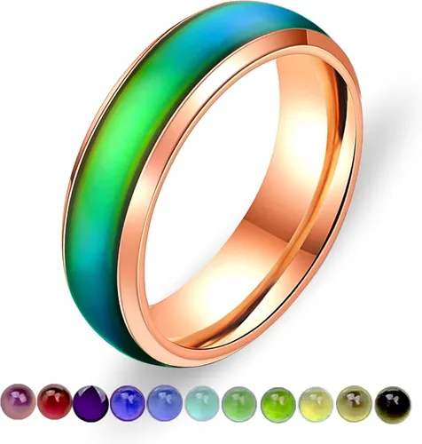 Miniatura 2 de Anillo de acero inoxidable de 0.236in, sensible a la temperatura, para hombres y mujeres, chapado en oro rosa, aniversario, boda, cumpleaños