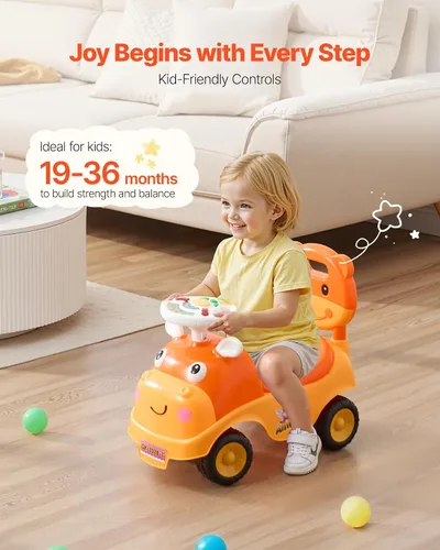 Miniatura 2 de VEVOR Auto de empuje para niños pequeños, Auto de empuje para niños pequeños de 19 a 36 meses, juguete de paseo para niños con bocina y música