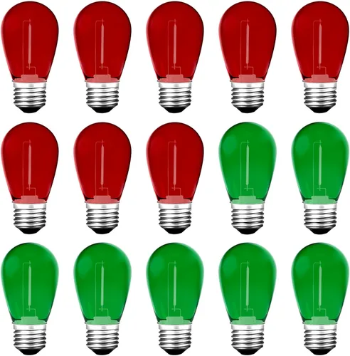 Miniatura 10 de Meconard Paquete de 15 bombillas LED S14 de colores para tira de luces, 1 vatio, de plástico inastillable e impermeable, bombillas de repuesto