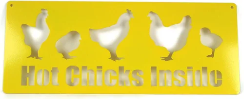 Miniatura 39 de Cartel de metal de cruce de pollo, 12.0 in de alto (amarillo oscuro, cruzado)