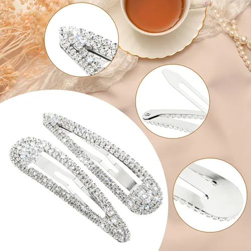 Miniatura 3 de WLLHYF 2 pinzas para el cabello con diamantes de imitación, horquillas de metal a presión, pasadores para el cabello con brillantina, pasadores