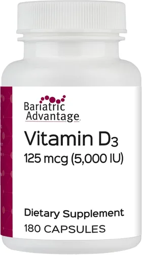 Bariatric Advantage Vitamina D3 5,000 UI - Cápsulas de vitamina D bariátrica - Miscible en agua - Soporte de fuerza ósea* - Cápsula fácil de tragar