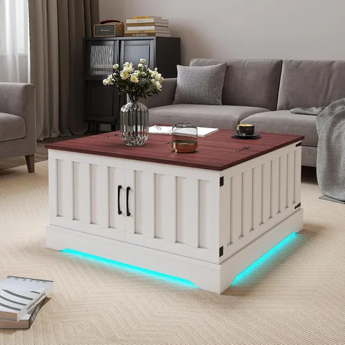 Miniatura 6 de HedoAjim - Mesa auxiliar elevable con almacenamiento, mesa de centro cuadrada de 31.5 pulgadas con gran almacenamiento oculto, mesa central