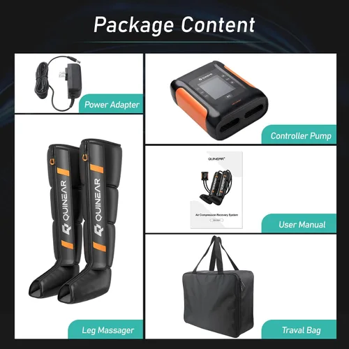 Miniatura 9 de Sistema Profesional de Recuperación de Piernas QUINEAR, Botas de Compresión de Aire Inalámbricas con Compresión Secuencial, Masajeador de Piernas