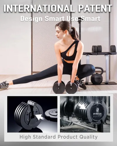 Miniatura 2 de ByZoom Fitness - Mancuerna ajustable de 12.5/25 libras – Unidad individual O juego de 2 – Peso ajustable 5-en-1 para gimnasio en casa, entrenamiento