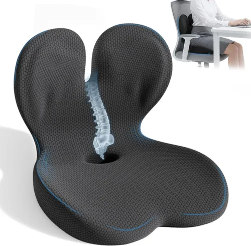 Cojín ergonómico para silla de oficina, cojín de asiento de espuma viscoelástica con soporte lumbar, cojines en forma de L con correa, ciática,