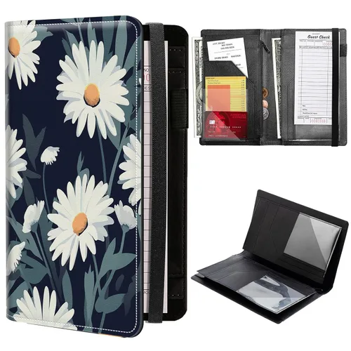 Miniatura 15 de Libros de servidor de girasol de mariposa dorada para camarera, cartera de cuero sintético con cierre de vendaje elástico, organizador con bolsillo