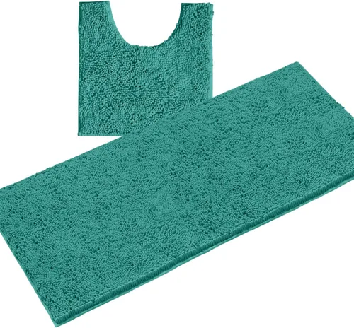 Miniatura 23 de LuxUrux Juego de 2 tapetes de baño de felpa extrasuave, material de microfibra de felpilla de 1 pulgada, color verde súper absorbente