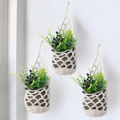 Miniatura 12 de Paquete de 2 Maceteros de Pared para Plantas de Interior, Colgador de Plantas de Macramé Macetero de Pared, Colgador de Plantas, Macetero Colgante