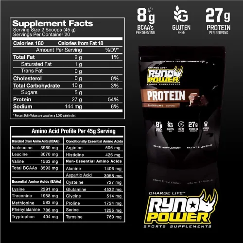Miniatura 6 de Ryno Power Proteína de suero totalmente natural, 2 libras (20 porciones) 'Chocolate', mezcla de proteína de suero 100% y sin rellenos, sin OMG