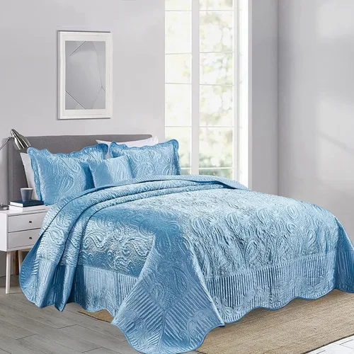 Miniatura 3 de Home Soft Things Juego de colcha acolchada de satén de 4 piezas, funda de cama con diseño de cachemira, juego de ropa de cama suave y ligero