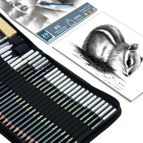 Miniatura 2 de KALOUR Paquete de 54 lápices de dibujo de bocetos con cuaderno de bocetos, incluye grafito, lápices de carbón y herramientas de artistas