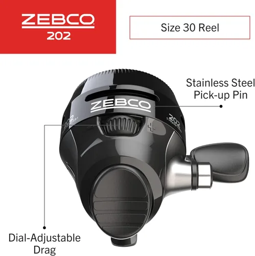 Miniatura 2 de Zebco 202 Spincast - Carrete de pesca, recuperación a mano derecha, engranajes duraderos totalmente metálicos, pin de recogida de acero inoxidable