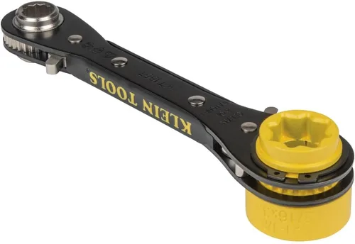 Miniatura 7 de Klein Tools KT155T Llave de trinquete 6 en 1 para electricista con diseño de perno pasante y casquillo amarillo brillante