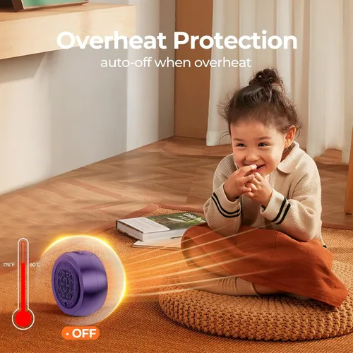 Miniatura 5 de ASNUG - Mini calentadores eléctricos portátiles de cerámica PTC para uso en interiores, calefacción eficiente 2S, protección contra Morado