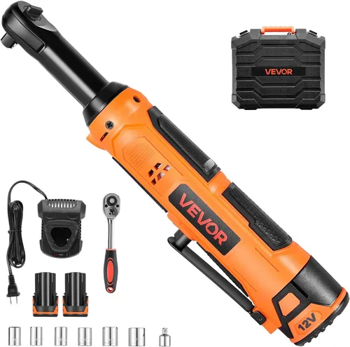 Miniatura 13 de VEVOR Llave de trinquete inalámbrica, accionamiento de 3/8 pulg., 240 RPM, hasta 33 pies/libra de torque, juego de llave de trinquete eléctrica