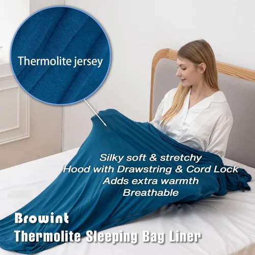 Miniatura 3 de BROWINT Forro 100% Thermolite para saco de dormir con 2 cremalleras, momia con capucha y rectangular para campamento; saco de dormir para adultos