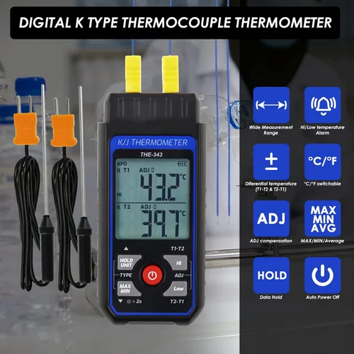 Miniatura 2 de Termómetro de Termopar Termómetro Digital Tipo K con 4 Termocuplas, Rango de Medición -328~2500℉ Medidor de Temperatura HVAC de Doble Canal