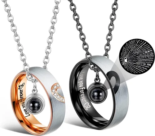 ZELORES Collares a Juego para Parejas Collar con Colgante para Mujeres y Hombres Anillos de Promesa a Juego Juego de Colgantes Collar de Pareja de