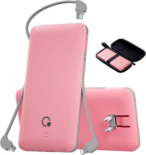 Miniatura 10 de Q 10000 mAh Banco de energía, cargador portátil delgado, paquete de batería externa con 4 salidas, enchufe de pared AC incorporado, cables Micro USB