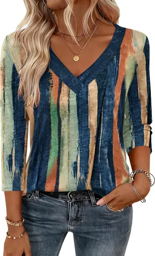 Miniatura 18 de Zeagoo Camisetas de manga 3/4 para mujer, cuello en V, blusa casual elegante, camisetas básicas 2026, ropa de moda S-2XL