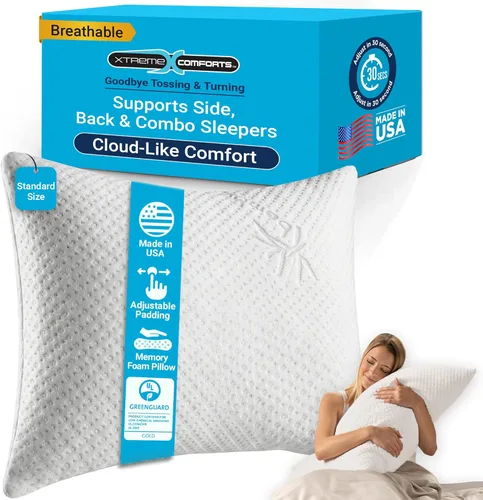 Miniatura 13 de Xtreme Comforts Almohadas de cama para dormir (paquete de 2) Almohadas ajustables de espuma viscoelástica triturada con funda de enfriamiento