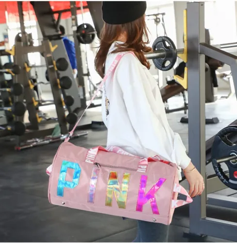 Miniatura 7 de GUMII Bolsa deportiva grande para mujer, bolsa de lona rosa, bolsa de gimnasio, bolsa de viaje, bolsa de entrenamiento, bonita bolsa