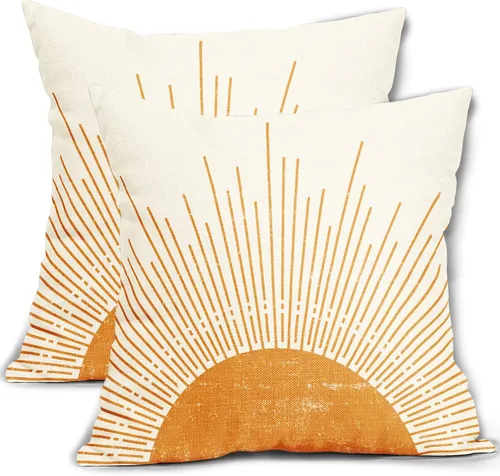 Miniatura 3 de Juego de 2 fundas de almohada verdes bohemias de 16 x 16 pulgadas, diseño bohemio, amanecer, puesta de sol, estampado abstracto de sol, fundas