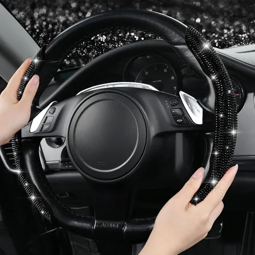 Miniatura 3 de CAR PASS 2 piezas de funda de volante con diamantes brillantes segmentada con cristales de imitación de diamantes, protector de volante
