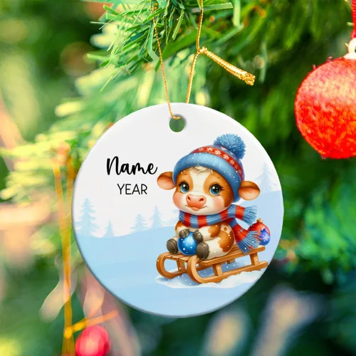 Miniatura 6 de Adornos de Navidad personalizados de vaca para niños, adornos personalizados de la primera Navidad del bebé de vaca para recién nacido, adorno