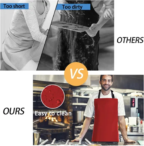 Miniatura 5 de Homsolver 2 Pack Waterproof Rubber Aprons, Heavy Duty Butcher for Men, Chemical Vinyl Plastic Aprons for Dishwashing Rojo