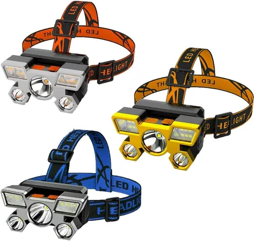 Miniatura 10 de RUNAAJA - Linterna frontal LED COB de 750000 lúmenes, linterna recargable, lámpara de cinco lámparas de diseño súper lejano para correr al aire
