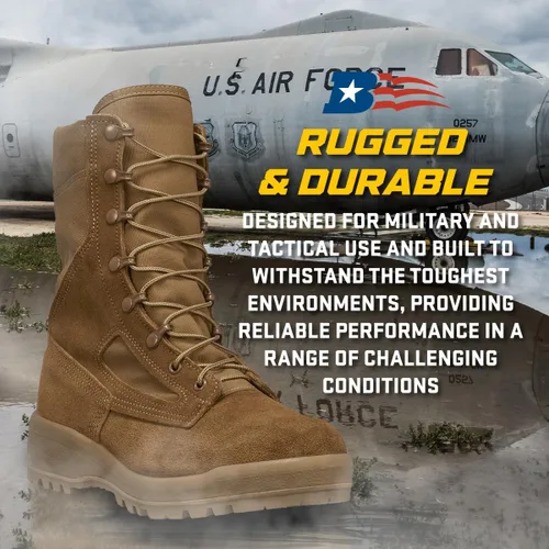 Miniatura 4 de Belleville C300 ST - Botas de combate con punta de acero para clima caliente de 8 pulgadas para hombres, botas de cuero de ganado marrón coyote