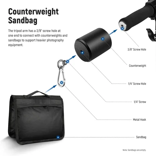 Miniatura 5 de NEEWER Soporte de luz de aluminio acolchado de aire, soporte de fotografía ajustable de 9.8 pies con brazo de pluma, contrapeso, bolsa de arena