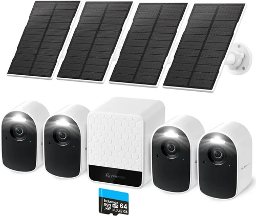 yeewise Cámaras de seguridad solar WiFi6 inalámbricas para exteriores, sistema de seguridad para el hogar QHD 2K, kit de 4 cámaras, WiFi de 2.4 y 5