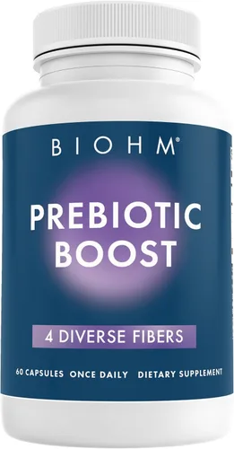 Miniatura 2 de BIOHM Paquete de prebióticos y probióticos para mujeres, suplemento de fibra con inulina y pectina de manzana en polvo, 60 cápsulas con probióticos