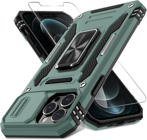 Miniatura 247 de DEERLAMN Funda para iPhone Xs Max con funda deslizante para cámara + protector de pantalla, soporte giratorio de anillo de grado militar a prueba