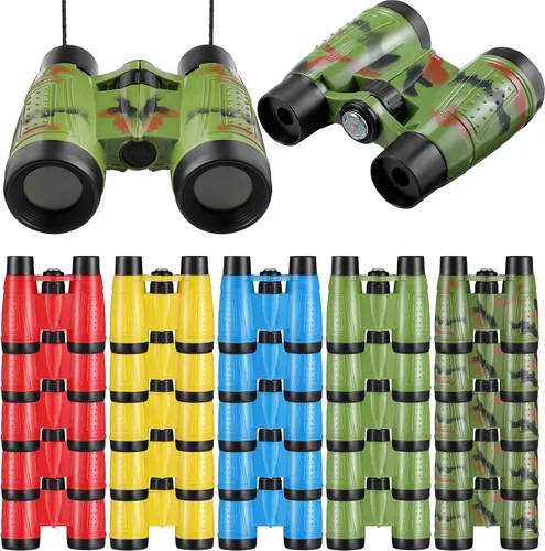 Paquete de 25 prismáticos para niños de 6 años en adelante, con brújula y cuerda para el cuello, juego de regalo para acampar aventuras, recuerdos