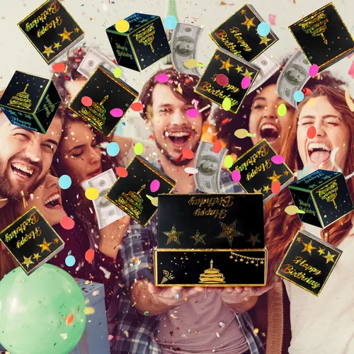 Miniatura 5 de BABORUI Caja de dinero de cumpleaños para efectivo, caja de explosión sorpresa de feliz cumpleaños con confeti, caja de regalo explosiva