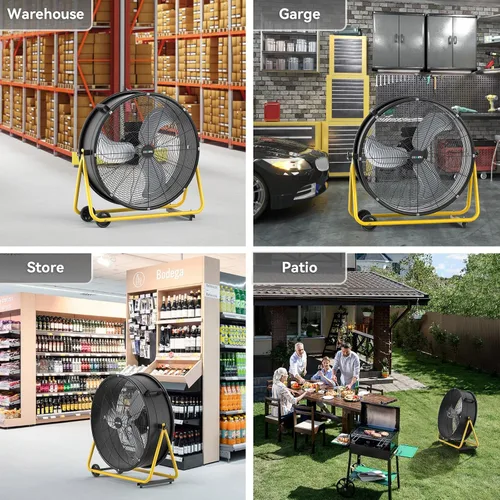 Miniatura 7 de CCGIRU Ventilador de tambor de alta velocidad de 24 pulgadas, ventilador industrial resistente con certificación UL, 3 velocidades, 8500 CFM