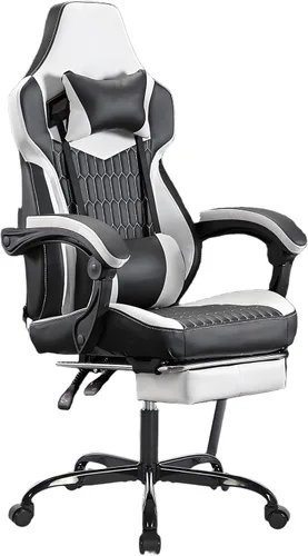 Miniatura 15 de Silla ergonómica de cuero para juegos con reposapiés, cómoda silla de juegos beige con cómodo reposacabezas y soporte lumbar para adultos, niños