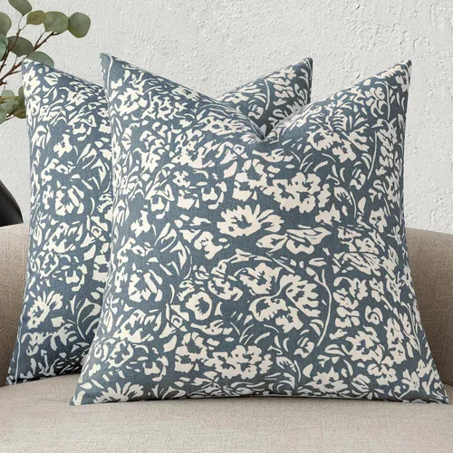 MIULEE Fundas de almohada florales 18x18, juego de 2 fundas de almohada decorativas modernas de lino, fundas de almohada neutras de estilo granja