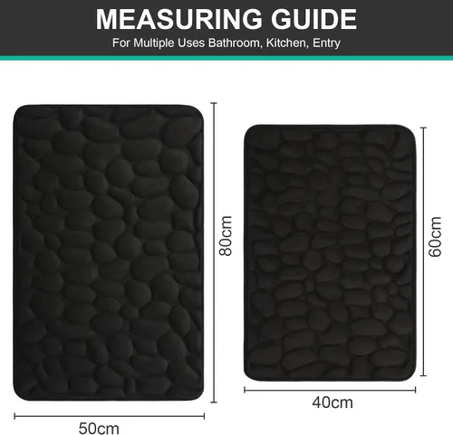 Miniatura 2 de Juego de 2 tapetes de baño de espuma viscoelástica de adoquines, suaves, absorbentes, antideslizantes, para inodoro, ducha, baño, alfombra Negro