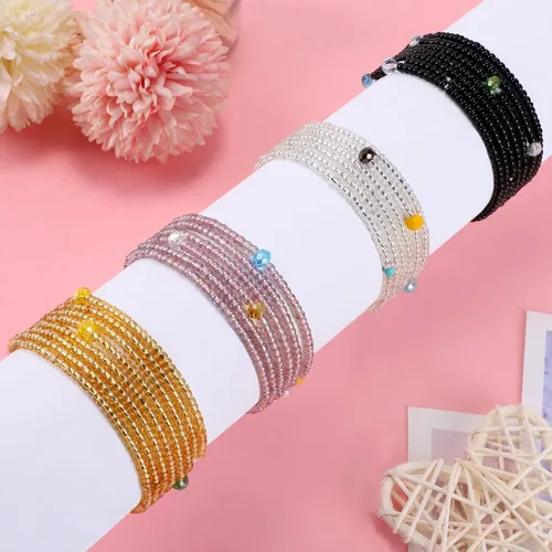 Miniatura 20 de 4 cuentas de cintura africana hechas a mano de 50 pulgadas para mujer, no elásticas (corbata)